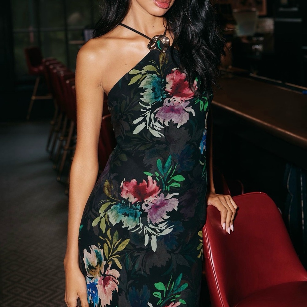 Anthropologie Strapless Dress - Black with Multicolor Floral